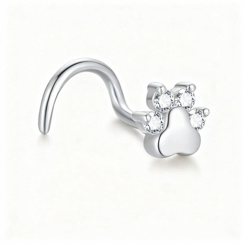 Piercing para nariz em forma de pata com moissanita em ouro branco de 10 quilates-3