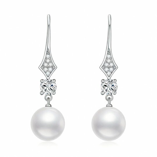 10K White Gold Moissanite & Pearl Bead Drop Earrings
