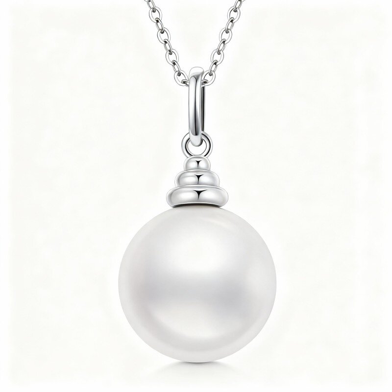 Collier pendentif couple en or blanc 10 carats, moissanite et perle-14