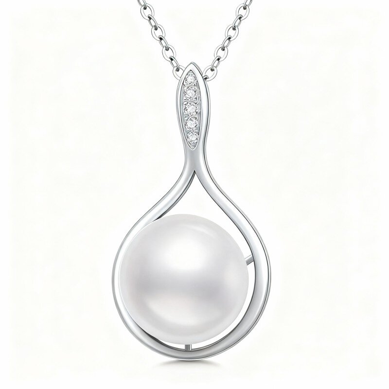 Colar com pendente em forma de gota de moissanita e pérola em ouro branco 10K-11