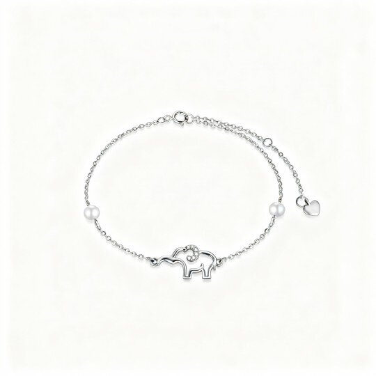 10K White Gold Moissanite & Pearl Elephant Single Layer Charm Anklet
