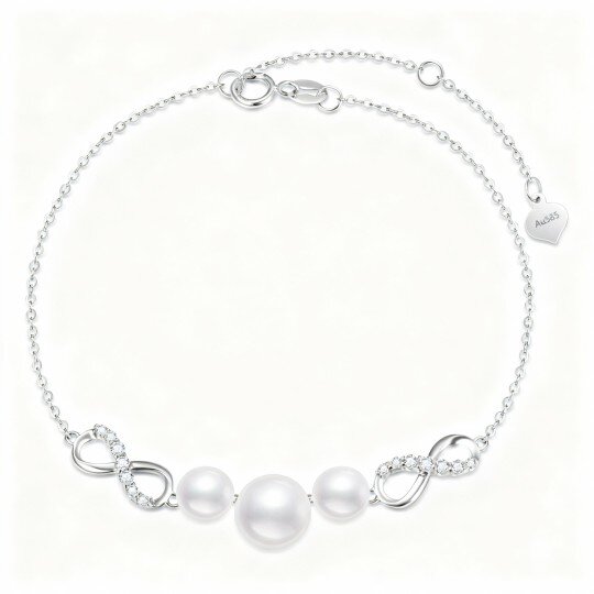 Pulsera con dije de símbolo de infinito de oro blanco de 10 quilates con moissanita y perlas