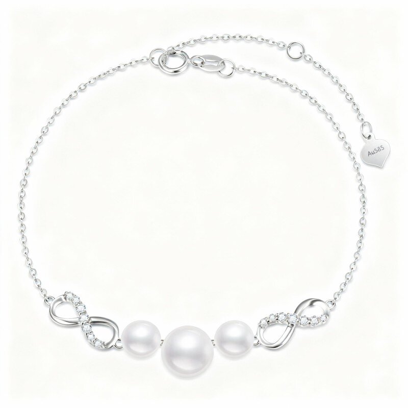 Bracciale con ciondolo simbolo dell'infinito in oro bianco 10 carati con moissanite e perla-3