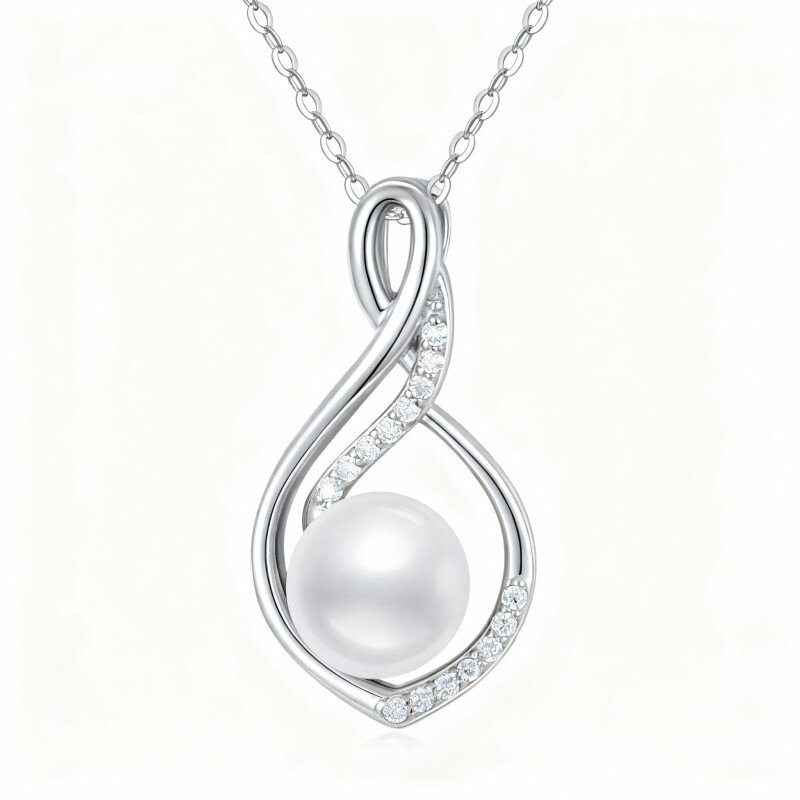 10K White Gold Moissanite & Pearl Infinity Symbol Pendant Necklace-9