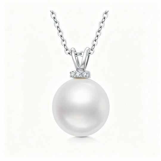 10K White Gold Moissanite & Pearl Mother Pendant Necklace