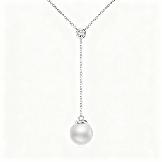 10K White Gold Moissanite & Pearl Non-adjustable Y-Necklace