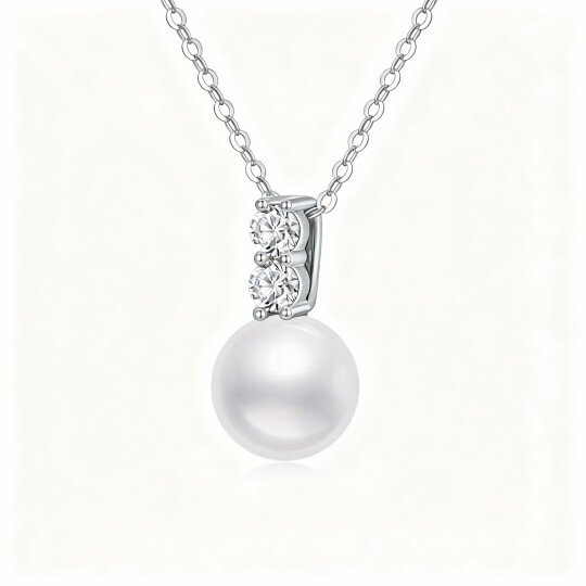 10K White Gold Moissanite & Pearl Pendant Necklace
