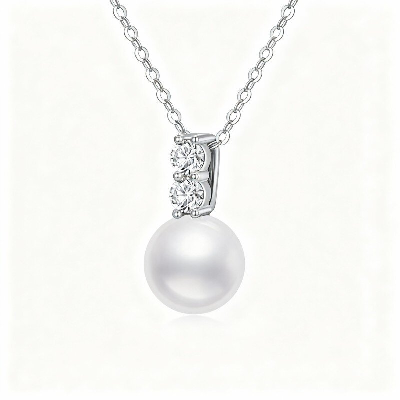 Collar con colgante de oro blanco de 10 quilates con moissanita y perlas-20