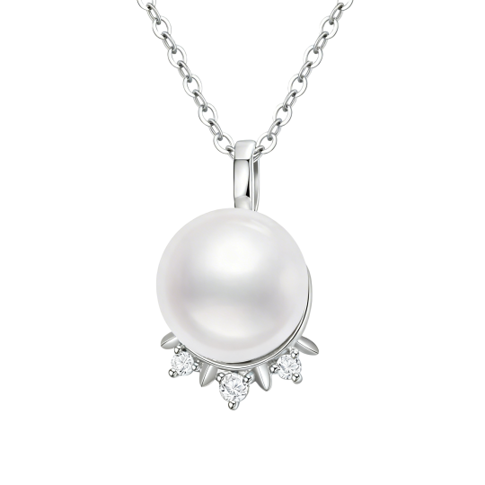 قلادة من الذهب الأبيض عيار 10 قيراط مرصعة بالمويسانايت واللؤلؤ