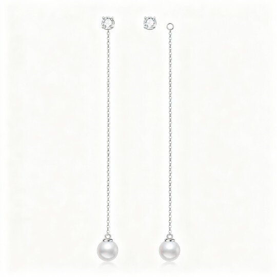 10K White Gold Moissanite & Pearl Round Drop Earrings