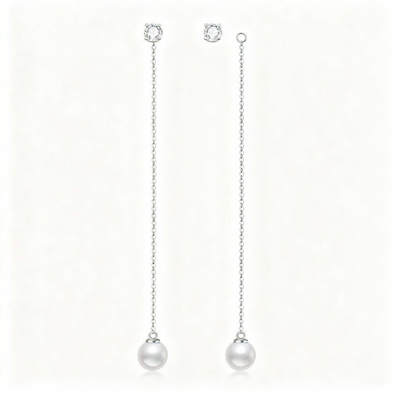 10K White Gold Moissanite & Pearl Round Drop Earrings-18
