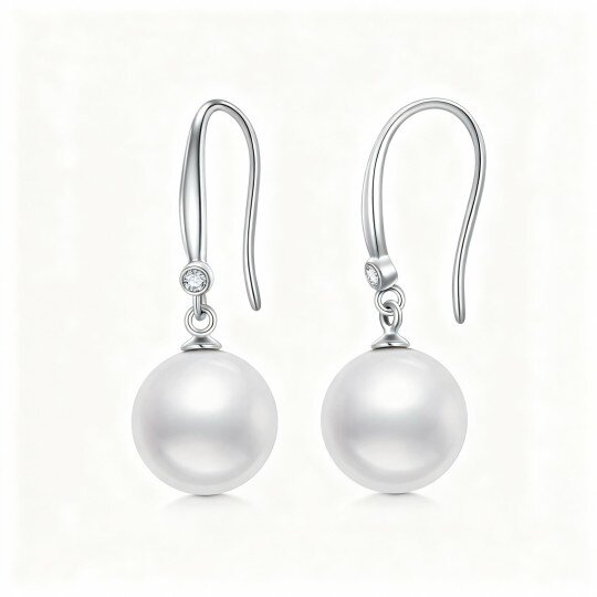 10K White Gold Moissanite & Pearl Spherical Drop Earrings