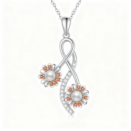 10K White Gold Moissanite & Pearl Sunflower Pendant Necklace