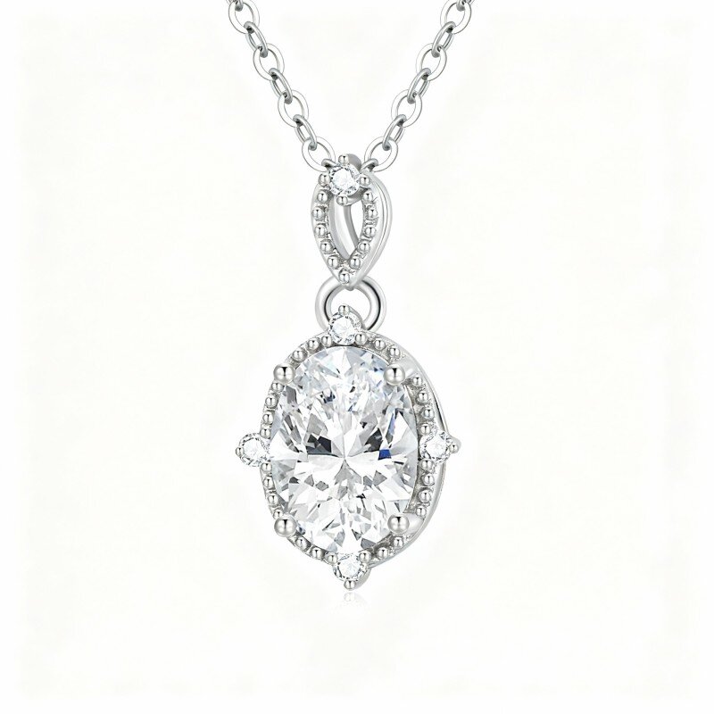 10K White Gold Moissanite Pendant Necklace-19