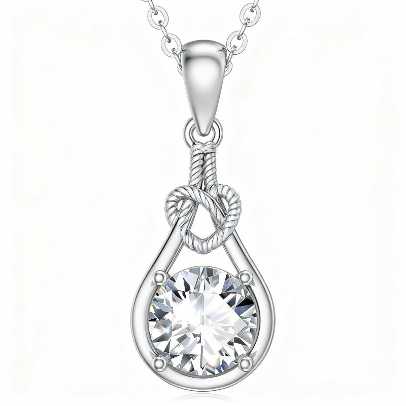 14Kホワイトゴールド モアッサナイト ペンダントネックレス-1