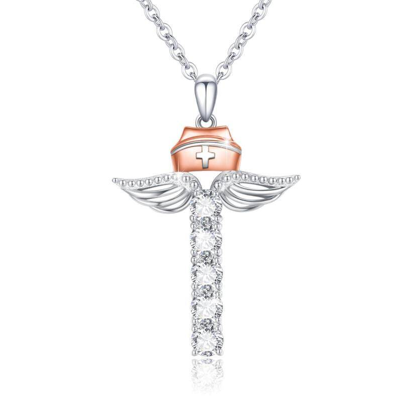 Colar com pendente de moissanita banhado a platina e ouro branco-1