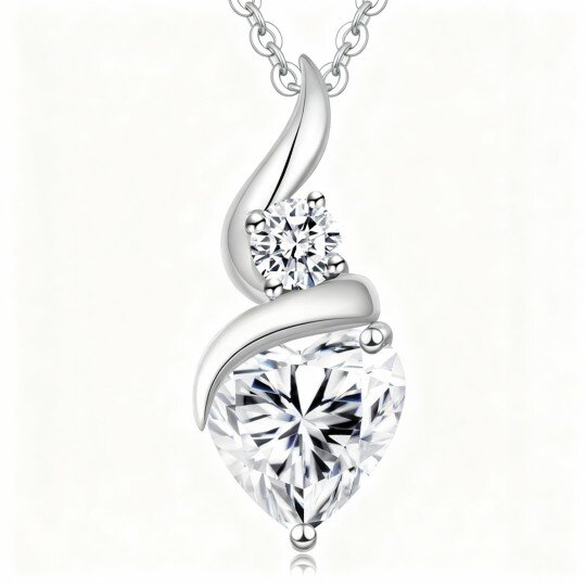 Collier pendentif en or blanc 10 carats avec zircon cubique et moissanite, pierre de naissance personnalisée, gravure personnalisée, cœur et symbole de l'infini