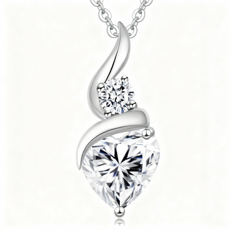 Halskette aus 14-karätigem Weißgold mit Zirkonia, Moissanit, personalisiertem Geburtsstein, individueller Gravur, Herz- und Unendlichkeitssymbol-Anhänger-1