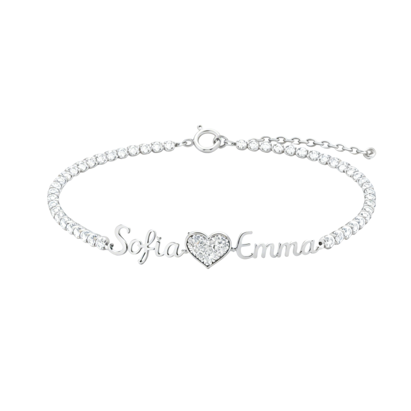 Pulsera de tenis clásica personalizada con nombre en oro blanco de 14 quilates y moissanita.-1