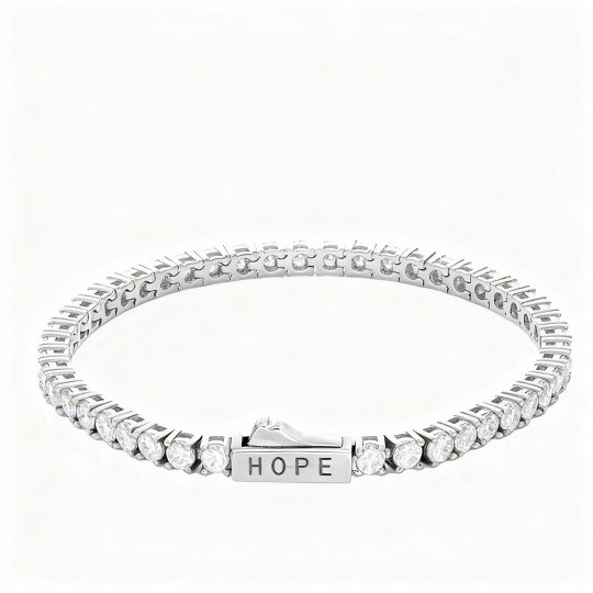 Personalisiertes Charm-Armband aus 10-karätigem Weißgold mit Moissanit und Gravur