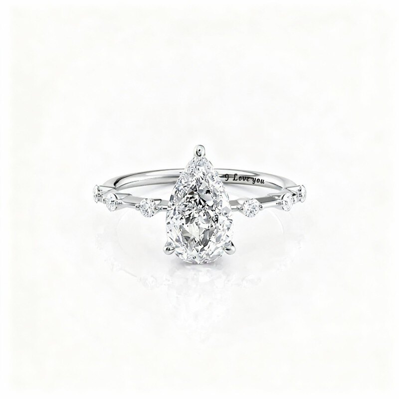 Anillo de compromiso con grabado personalizado en oro blanco de 10 quilates y moissanita-14