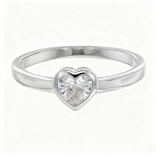 10K Weißgold Moissanit personalisierte Gravur & Herzring