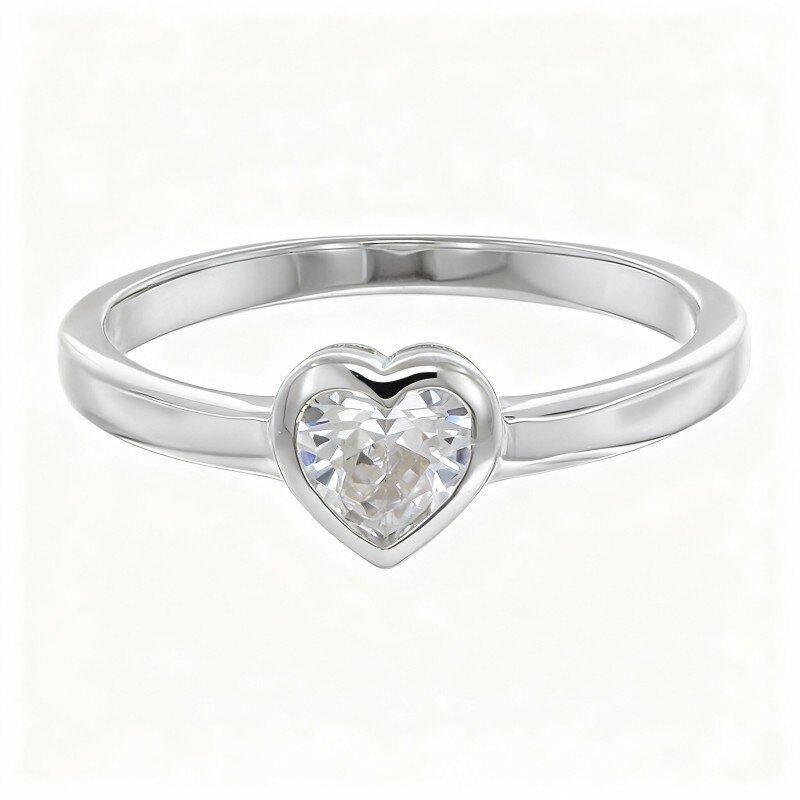 Anillo de oro blanco de 10 quilates con moissanita, grabado personalizado y forma de corazón-1