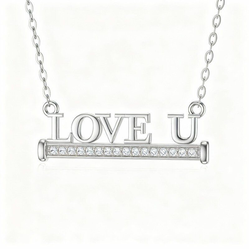 Collier pendentif personnalisé en or blanc 10 carats et moissanite avec initiale-1