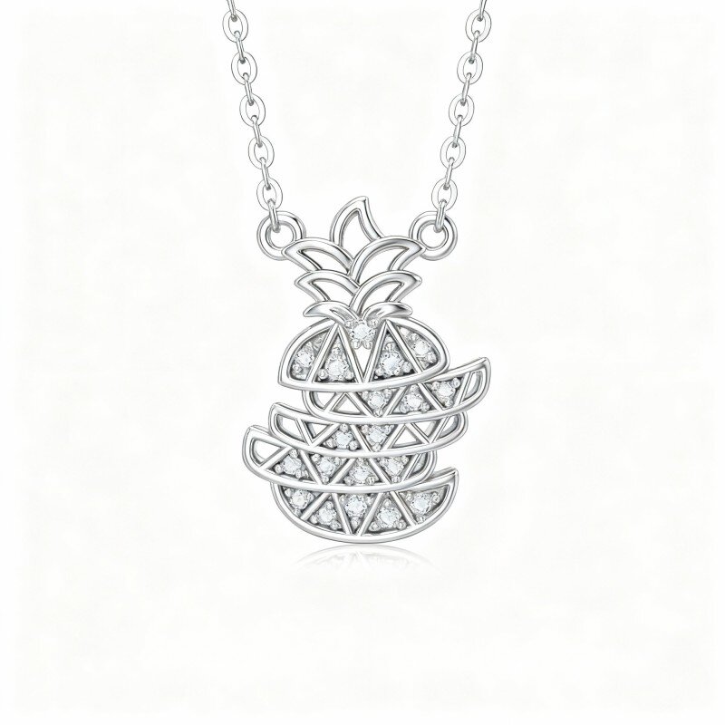 10K White Gold Moissanite Pineapple Pendant Necklace-19