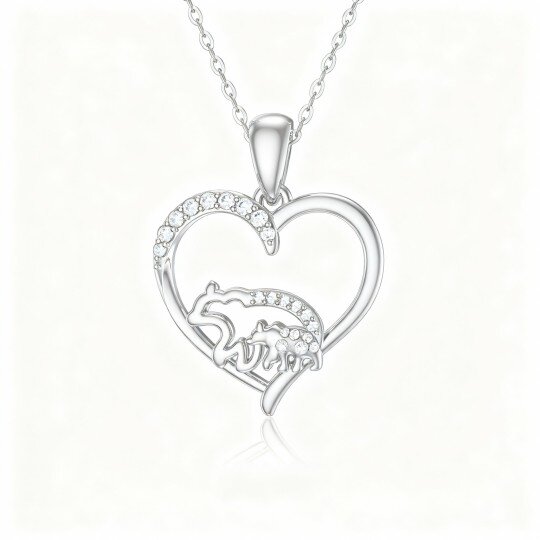 Colar com pendente de urso polar e coração em moissanita em ouro branco 10K
