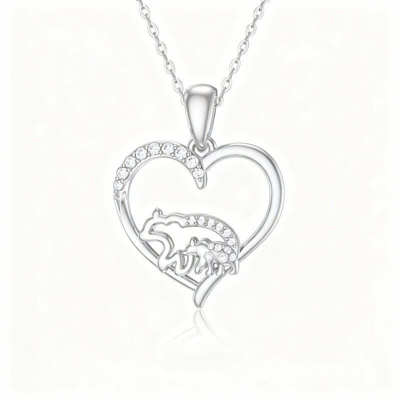 Colar com pendente de urso polar e coração em moissanita em ouro branco 10K-7