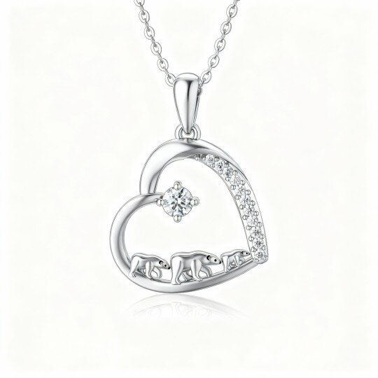 Colar com pendente de urso polar e coração em moissanita em ouro branco 10K