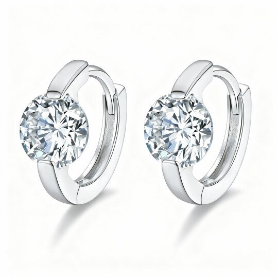 Brincos de argola redondos em ouro branco 10K com moissanita