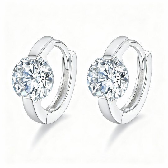 10K White Gold Moissanite Round Hoop Earrings