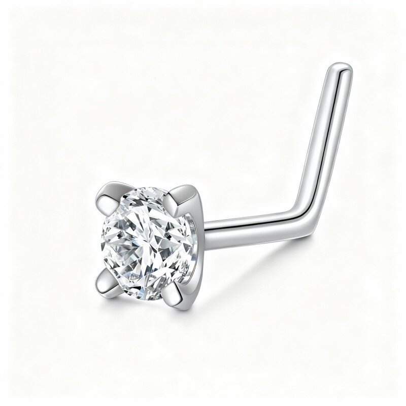Piercing de nariz redondo em ouro branco 10K com moissanite-4
