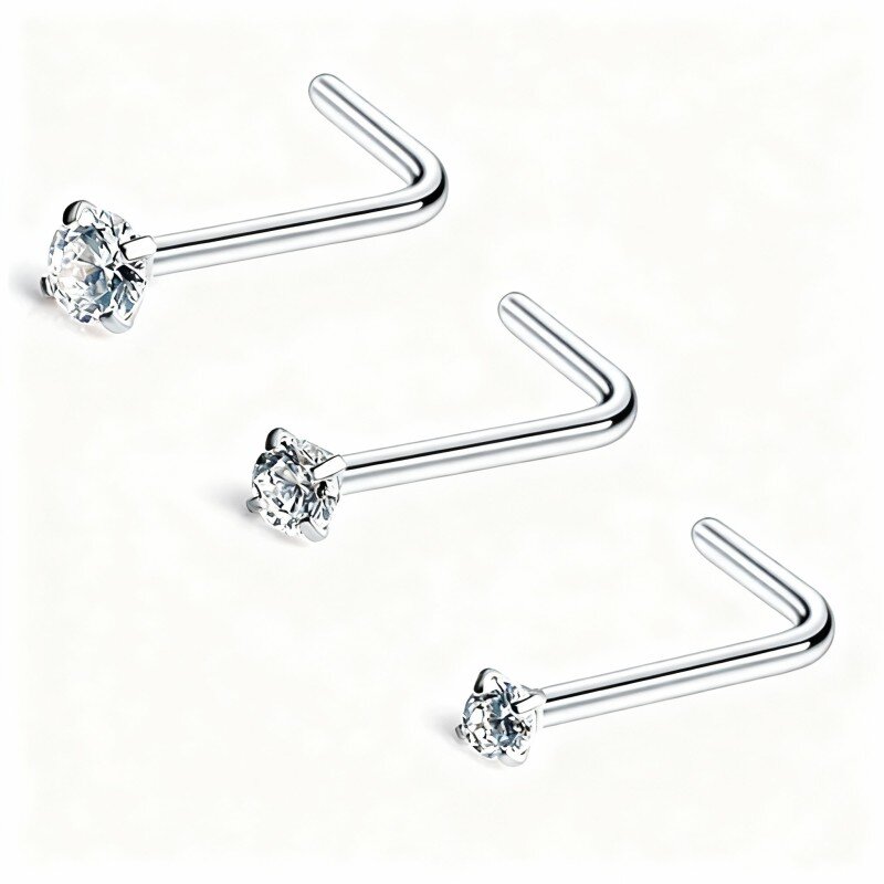 Piercing de nariz redondo em ouro branco 9K com moissanite-11