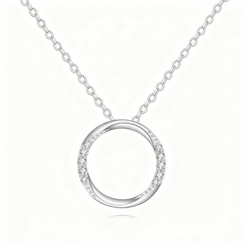 Colar com pendente redondo de moissanita em ouro branco 10K-1