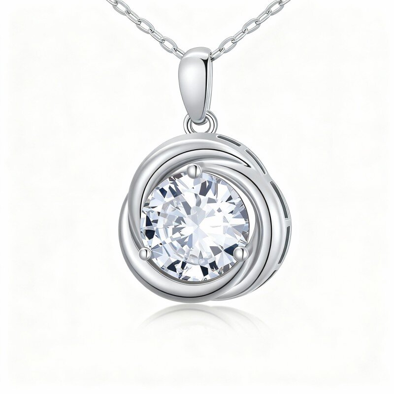 10K White Gold Moissanite Round Pendant Necklace-19