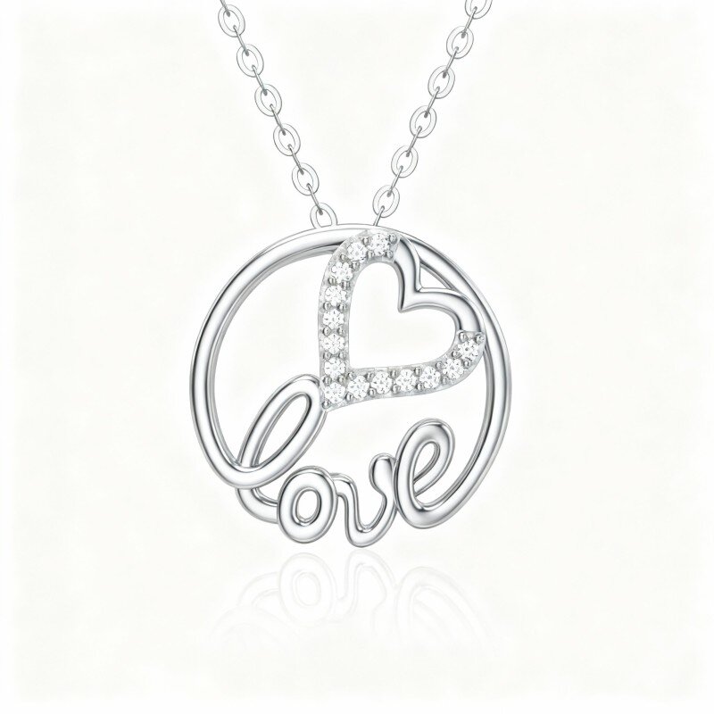 قلادة دائرية من الذهب الأبيض عيار 10 قيراط مرصعة بالمواسانيت-3