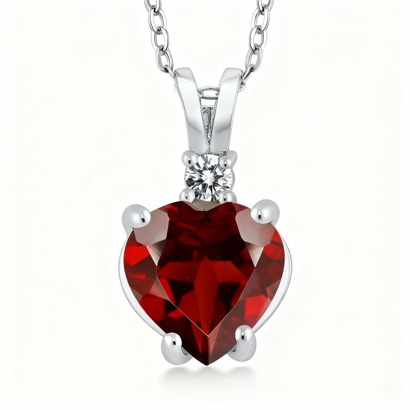 10K White Gold Moissanite & Ruby Couple & Grandmother & Mother & Sisters & Heart Pendant Necklace-3