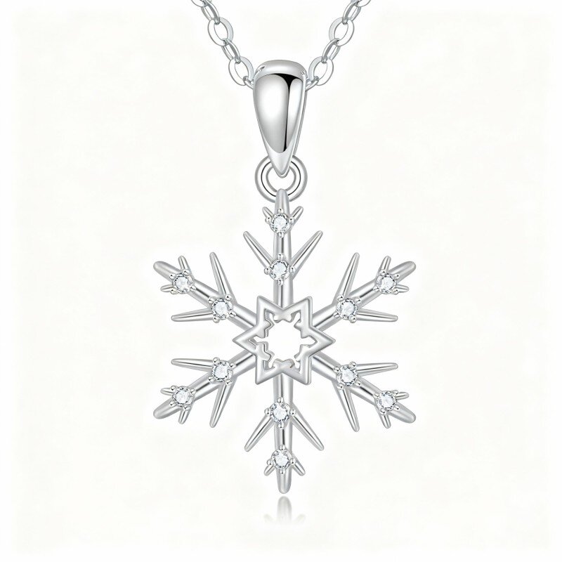 Colar com pendente floco de neve em moissanita e ouro branco 10K-1