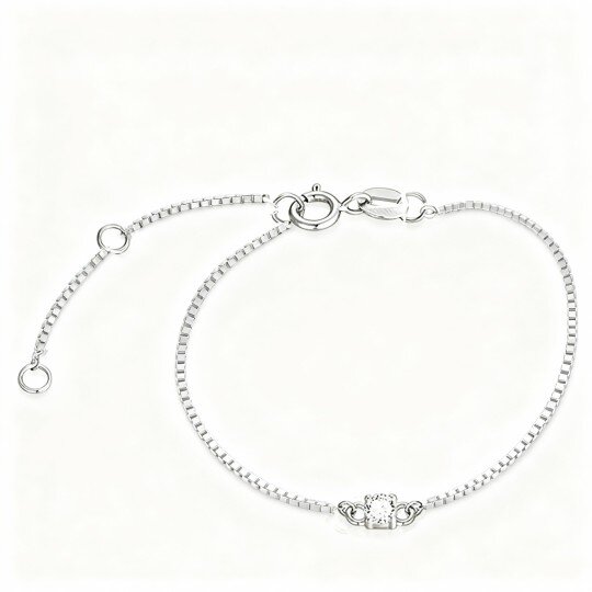 Bracelet à breloques carrées en or blanc 10 carats et moissanite