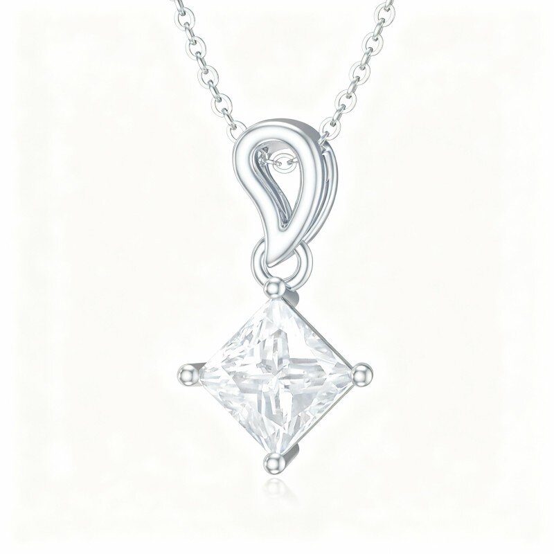 Collana con ciondolo quadrato in moissanite in oro bianco 10K-5