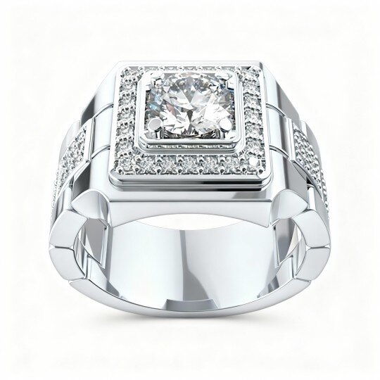 10K White Gold Moissanite Square Ring for Men