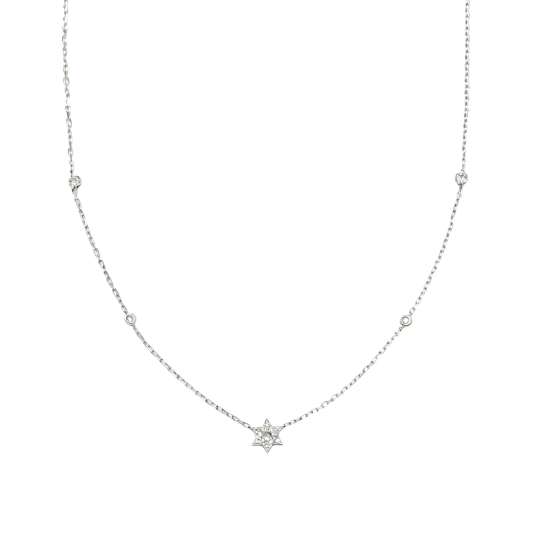 Colar com pendente Estrela de David em moissanita e ouro branco 10K