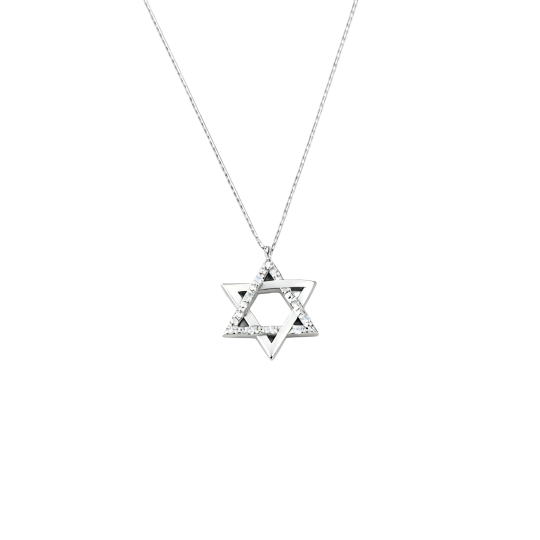 Colar com pendente Estrela de David em moissanita e ouro branco 10K