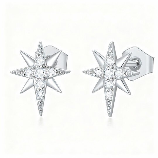 Pendientes de estrella de moissanita en oro blanco de 10 quilates