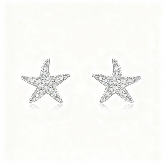 Orecchini a bottone in oro bianco 10K con moissanite e stella marina