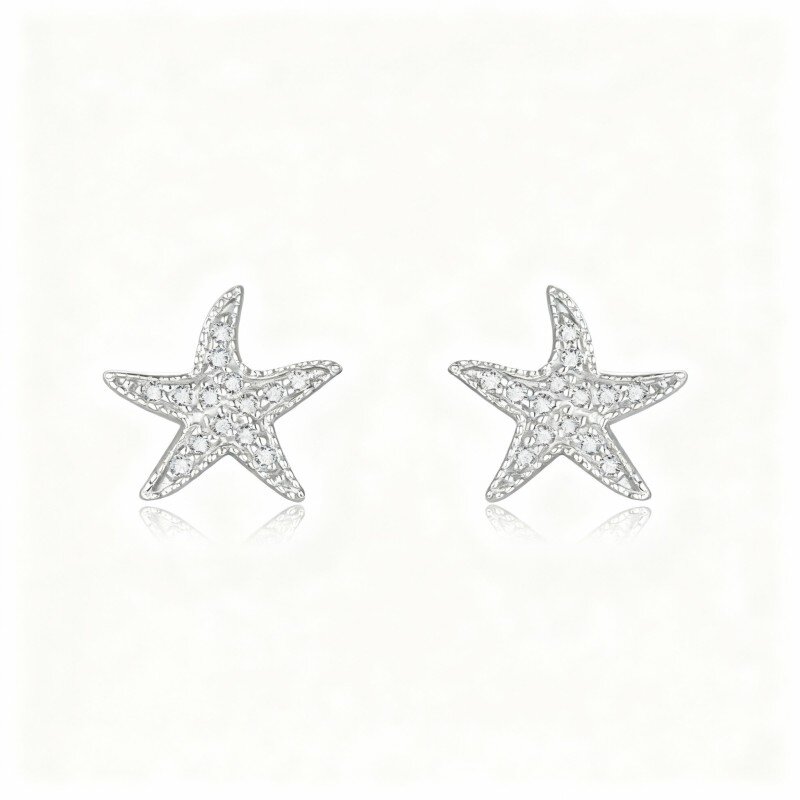 10K White Gold Moissanite Starfish Stud Earrings-16