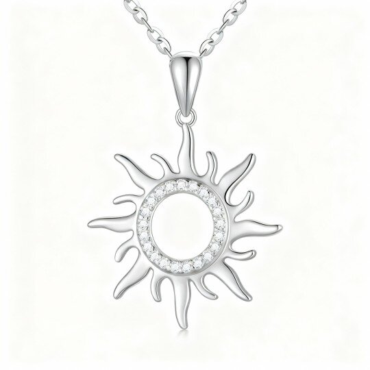 10K White Gold Moissanite Sun Pendant Necklace